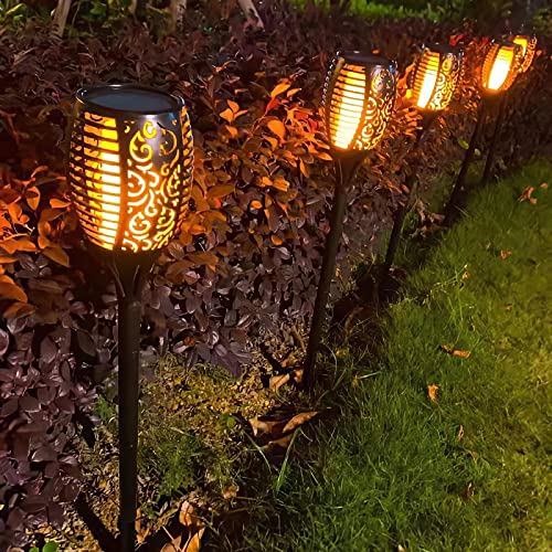 Liveasily 4 Pack Led Solar Torch Light with Flickering Flame Outdoor Waterproof, Solar Torches Stake Lights, Auto On/Off Solar Garden Lights Decorations