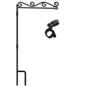 hoosun garden flag stand, premium garden flag pole holder black metal powder-coated weather-proof paint, 37.8″h x 15.5″w for outdoor garden lawn without flag