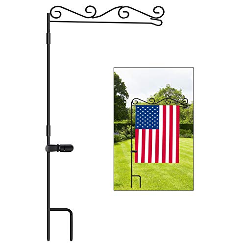 HOOSUN Garden Flag Stand, Premium Garden Flag Pole Holder Black Metal Powder-Coated Weather-Proof Paint, 37.8"H x 15.5"W for Outdoor Garden Lawn Without Flag