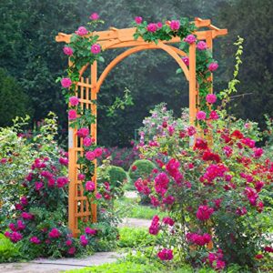 yaheetech 85in wooden garden trellis garden arch arbor for climbing planting plant stand in garden yard outdoor, brown