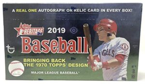 2019 topps heritage baseball hobby box (24 packs/9 cards: 1 autograph or relic)