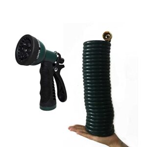 funjee heavy-duty eva coil hose recoil garden water hose with 8-pattern spray nozzle, 3/4″ ght brass fittings, corrosion resistant, retractable garden hose, boat hose (25ft, green)