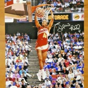 Spud Webb Signed 11x14 Dunking Photo with JSA Sticker No Card