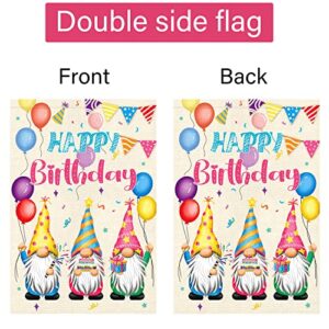 Louise Maelys Happy Birthday Garden Flag 12x18 Double Sided Vertical, Burlap Small Farmhouse Welcome Birthday Gnome Cake Garden Yard House Flags for Birthday Party Gift Porch Lawn Sign Decoration (ONLY FLAG)