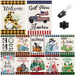 seasonal garden flags set set of 12 double sided 12×18 inch 4th of july garden flags holiday yard flags, summer welcome garden flags small yard flags for all seasonal for outside home decorations