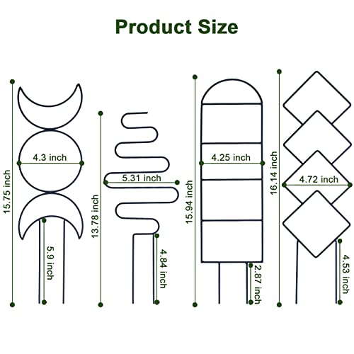 Wellsign Indoor Plant Trellis for Climbing Plants, 16inch Small Garden Metal Trellis for Potted Plants Outdoor with Different Patterns for Vine Ivy Flower Plant Support 4 Pack