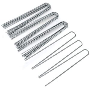 growneer 50 packs 12 inches heavy duty 11 gauge galvanized steel garden stakes u-shaped staples securing pegs for securing weed fabric landscape fabric netting ground sheets and fleece