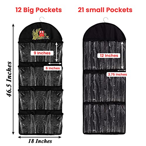 Decorative Hanging Flag Organizer for House Flags and Garden Flags, Flag Storage Container. Double Size Pockets: 21 Small Pockets And 12 Big Pockets, Punture Resistant, Heavy Duty Material