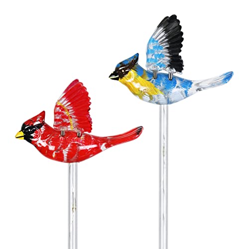 Exhart Garden Stake, Set of 3 Bird Garden Solar Lights Stakes, Colored LEDs, WindyWing Outdoor Garden Decorations, Cardinal, Hummingbird, and Blue Bird, 4 x 24 Inch