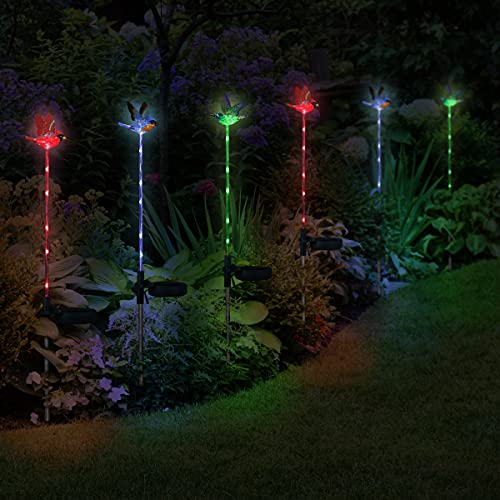 Exhart Garden Stake, Set of 3 Bird Garden Solar Lights Stakes, Colored LEDs, WindyWing Outdoor Garden Decorations, Cardinal, Hummingbird, and Blue Bird, 4 x 24 Inch