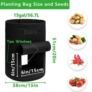 TCBWFY Potato Grow Bags with 2 Flaps 15Gallon,2 Pack Heavy Duty 400g Potato Grow Bags,Planting Bag with Sturdy Handles and 2 Harvest Windows,Vegetable Grow Bags for Planting Potato,Carrots, Carrots