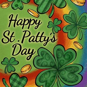 Covido Home Decorative Happy St. Patrick's Day Shamrock Clover Garden Flag, Rainbow Yard Outside Decorations, Irish Luck Outdoor Small Decor Double Sided 12x18