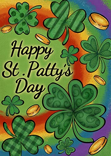 Covido Home Decorative Happy St. Patrick's Day Shamrock Clover Garden Flag, Rainbow Yard Outside Decorations, Irish Luck Outdoor Small Decor Double Sided 12x18