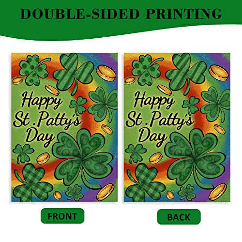 Covido Home Decorative Happy St. Patrick's Day Shamrock Clover Garden Flag, Rainbow Yard Outside Decorations, Irish Luck Outdoor Small Decor Double Sided 12x18