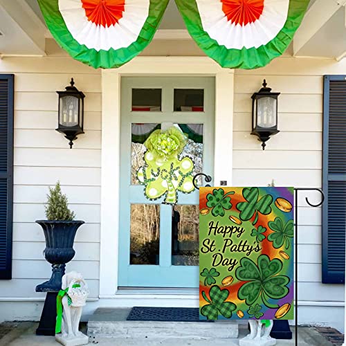 Covido Home Decorative Happy St. Patrick's Day Shamrock Clover Garden Flag, Rainbow Yard Outside Decorations, Irish Luck Outdoor Small Decor Double Sided 12x18