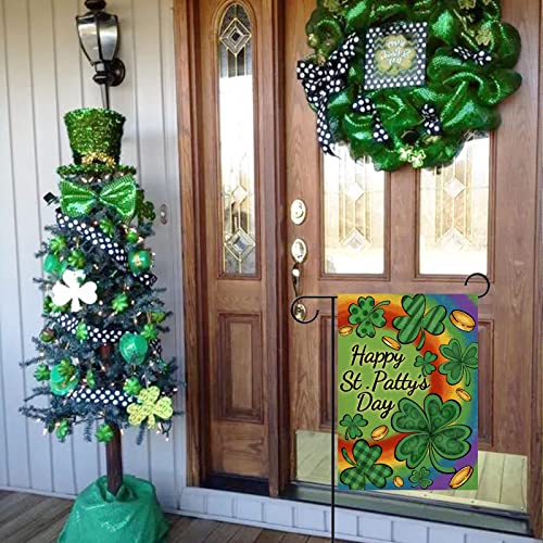 Covido Home Decorative Happy St. Patrick's Day Shamrock Clover Garden Flag, Rainbow Yard Outside Decorations, Irish Luck Outdoor Small Decor Double Sided 12x18