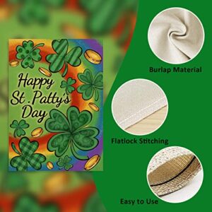 Covido Home Decorative Happy St. Patrick's Day Shamrock Clover Garden Flag, Rainbow Yard Outside Decorations, Irish Luck Outdoor Small Decor Double Sided 12x18