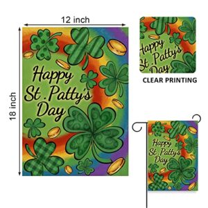 Covido Home Decorative Happy St. Patrick's Day Shamrock Clover Garden Flag, Rainbow Yard Outside Decorations, Irish Luck Outdoor Small Decor Double Sided 12x18