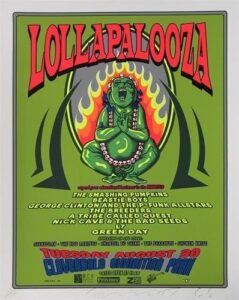 taz – lollapalooza/the smashing punkins/beastie boys/george clinton and the p-funk allstars/the breeders/a tibe called quest/nick cave & the bad seeds/l7/green day silkscreen signed numbered limited edition rock concert poster