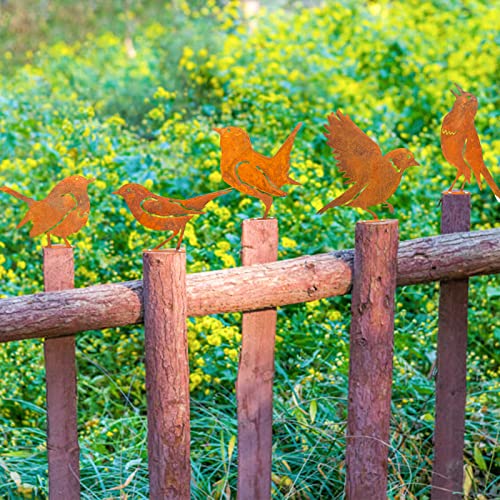 Rusty Bird Silhouette with Rusty Patina Birds Decoration Lifelike Metal Birds Garden Ornaments Silhouette Simulation Bird Figurine Rustic Outdoor Patio Yard Adornment