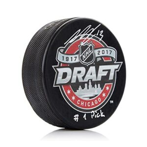 nico hischier signed 2017 nhl draft 1st pick puck – autographed nhl pucks