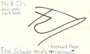 fred schneider vocals keyboard the b-52’s rock band signed index card jsa coa