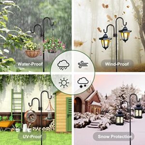 Whonline Double Shepherds Hooks for Outdoor 76 Inches (2 Pack), Bird Feeder Pole Heavy Duty with 5-Prong Base, Two Sided Garden Pole for Hanging Plant Baskets, Solar Lights, Weddings Decor