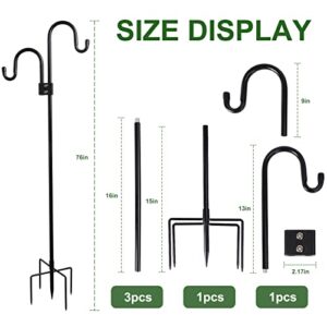 Whonline Double Shepherds Hooks for Outdoor 76 Inches (2 Pack), Bird Feeder Pole Heavy Duty with 5-Prong Base, Two Sided Garden Pole for Hanging Plant Baskets, Solar Lights, Weddings Decor