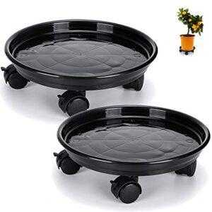 skelang 13″ plant caddy, movable plant stand pot saucer, plant pallet tray trolley with casters, plant dolly for garden planter, deck potted plant, each load capacity 125 lbs, pack of 2 (black)