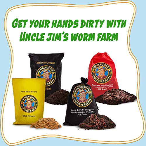 Uncle Jim's Worm Farm Red Wiggler Live Composting Worms Mix for Garden Soil or Fishing | Starter Pack of Compost Worms Improves Soil Structure and Quality for Healthier Gardens | 100 Count