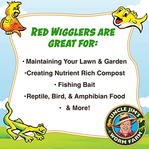 Uncle Jim's Worm Farm Red Wiggler Live Composting Worms Mix for Garden Soil or Fishing | Starter Pack of Compost Worms Improves Soil Structure and Quality for Healthier Gardens | 100 Count