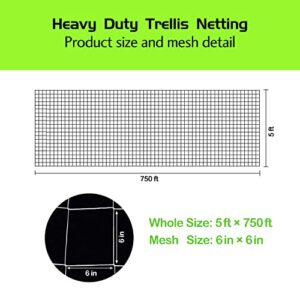 YXNBIIN Heavy Duty Trellis Netting Roll - 5ft × 750ft Soft Mesh Support Garden Netting Bulk Roll for Climbing Plants, Grape Racks, Cucumbers, Melons, Vine Vegetables, Fruits, and Flowers