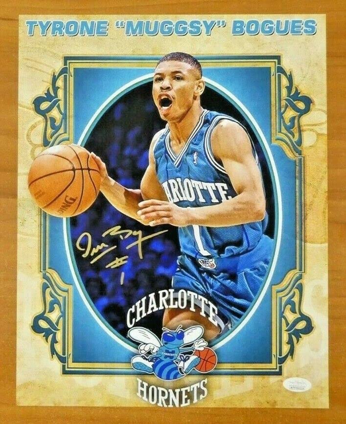 Tyrone MFor UGGsy Bogues Signed 11x14 Basketball Photo with JSA Sticker No Card