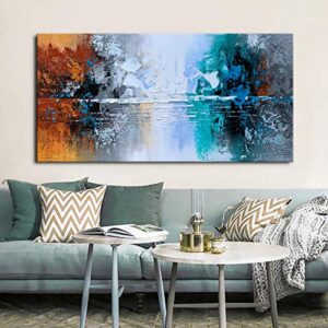 Hand Painted Oil Painting on Canvas Lake Landscape Wall Art Modern Abstract Home Decor