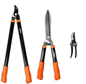 coarbor 3 piece garden tools hedge shear trimmer bypass lopper pruning shears ideal for tree branches pruning sharp shrubs and other yard work
