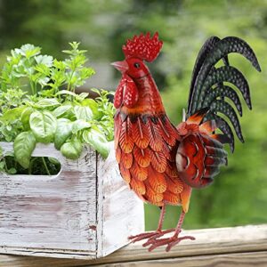 Shorayn Metal Rooster Decor Garden Statue Outdoor Chicken Sculpture Yard Art Kitchen Decor