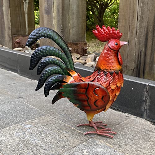 Shorayn Metal Rooster Decor Garden Statue Outdoor Chicken Sculpture Yard Art Kitchen Decor