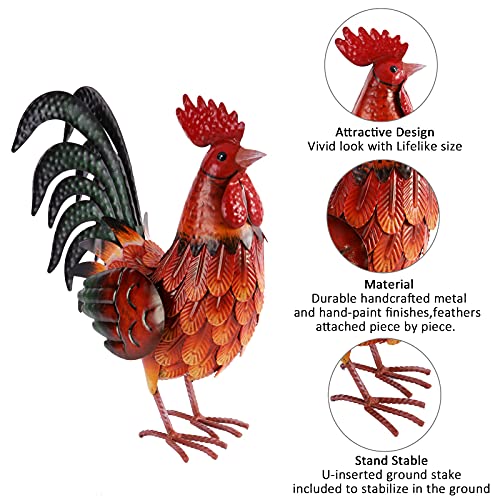 Shorayn Metal Rooster Decor Garden Statue Outdoor Chicken Sculpture Yard Art Kitchen Decor