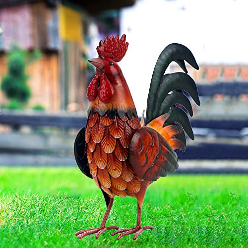 Shorayn Metal Rooster Decor Garden Statue Outdoor Chicken Sculpture Yard Art Kitchen Decor