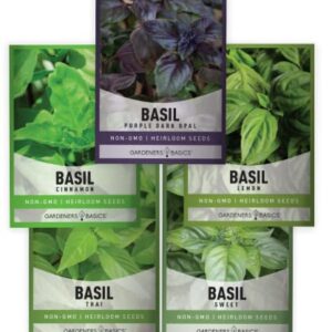 Basil Seeds for Planting Home Garden Herbs - 5 Variety Herb Pack Thai, Lemon, Cinnamon, Sweet and Dark Opal Basil Seeds Herb Seeds for Indoors, Outdoors, Hydroponics & Aquaponic by Gardeners Basics