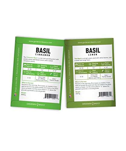 Basil Seeds for Planting Home Garden Herbs - 5 Variety Herb Pack Thai, Lemon, Cinnamon, Sweet and Dark Opal Basil Seeds Herb Seeds for Indoors, Outdoors, Hydroponics & Aquaponic by Gardeners Basics