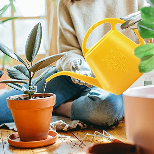 Fasmov 1-Gallon Plastic Watering Can with Comfortable Handle, Garden Watering Cans Long Spout for Indoor Outdoor Watering Plants, Yellow