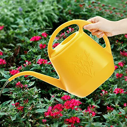 Fasmov 1-Gallon Plastic Watering Can with Comfortable Handle, Garden Watering Cans Long Spout for Indoor Outdoor Watering Plants, Yellow