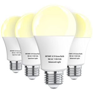 mfxmf 4 pack led grow light bulb a19 bulb, full spectrum plant light bulb, 9w e26 grow bulb replace up to 100w, grow light for indoor plants, flowers, greenhouse, indore garden, hydroponic