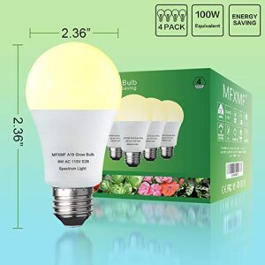 mfxmf 4 Pack LED Grow Light Bulb A19 Bulb, Full Spectrum Plant Light Bulb, 9W E26 Grow Bulb Replace up to 100W, Grow Light for Indoor Plants, Flowers, Greenhouse, Indore Garden, Hydroponic