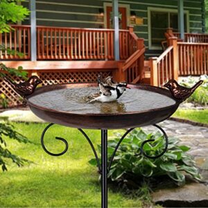 dreamsoul outdoor garden bird bath metal bird baths cast iron birdbath with metal stake tall bird bath for yard garden decor（dia – 10inch）