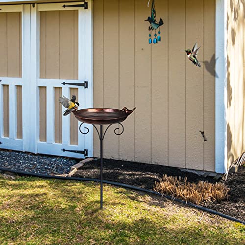 DREAMSOUL Outdoor Garden Bird Bath Metal Bird Baths Cast Iron Birdbath with Metal Stake Tall Bird Bath for Yard Garden Decor（Dia - 10inch）