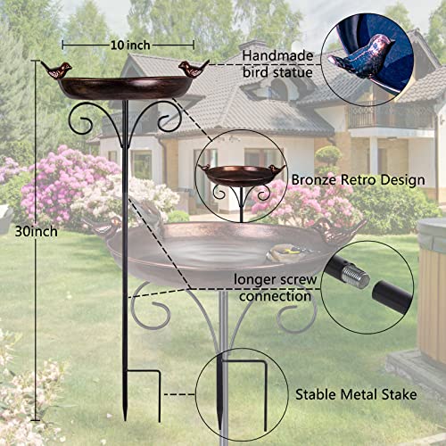 DREAMSOUL Outdoor Garden Bird Bath Metal Bird Baths Cast Iron Birdbath with Metal Stake Tall Bird Bath for Yard Garden Decor（Dia - 10inch）