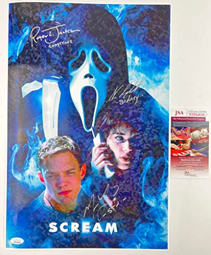 Neve Campbell Matthew Lillard Roger L Jackson signed 12x18 Holographic Poster Autograph Scream JSA