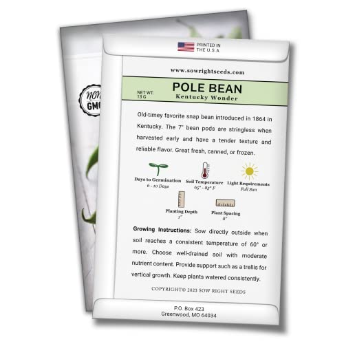 Sow Right Seeds - Kentucky Wonder Pole Bean Seed for Planting - Non-GMO Heirloom Packet with Instructions to Plant a Home Vegetable Garden